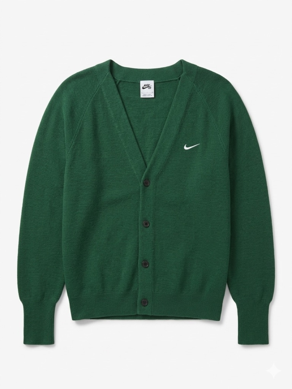 Nike Men's Dark Green Button-Front Cardigan with White Swoosh